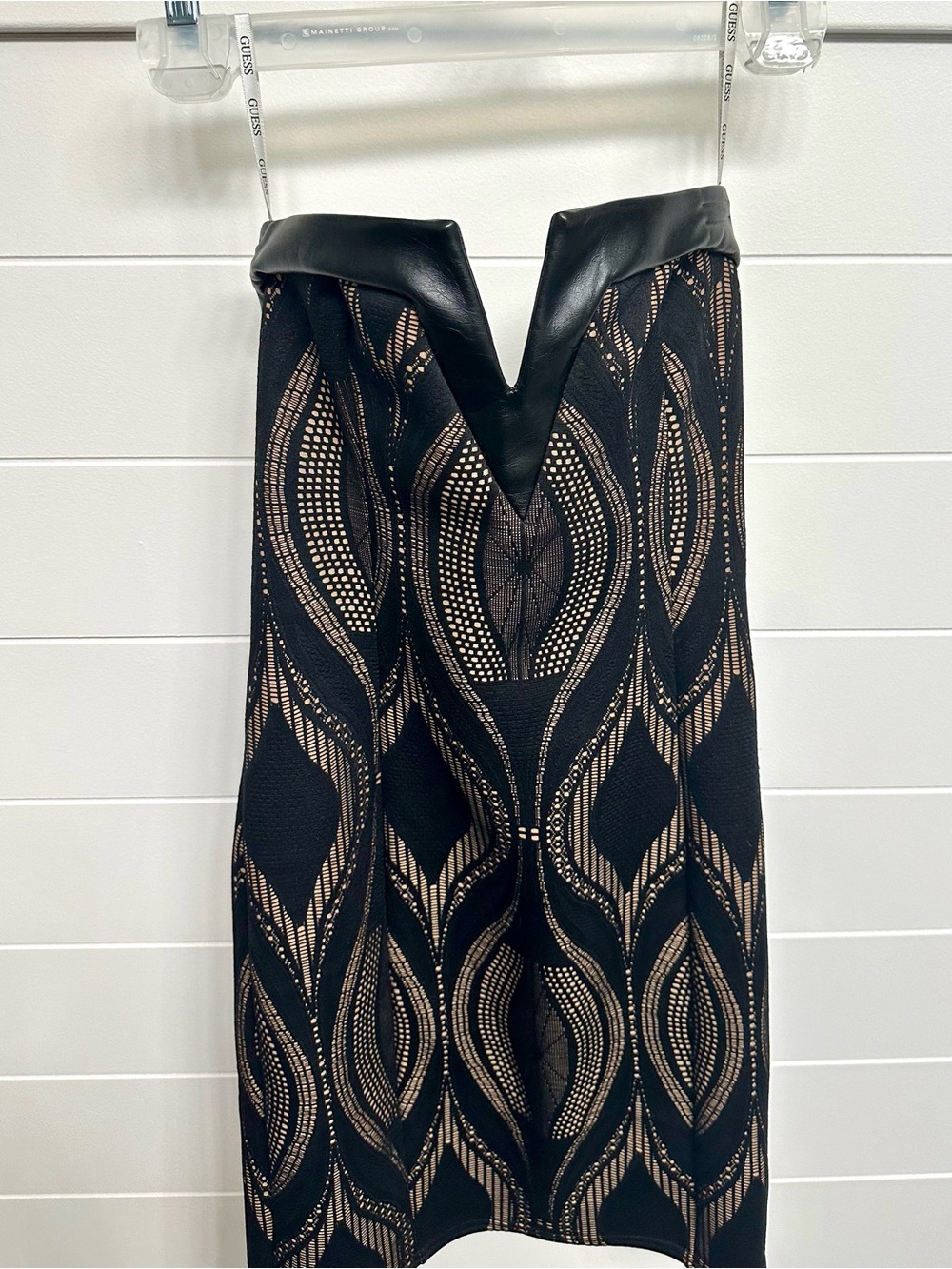 Black and Nude Patterned V-Neck Mini Dress